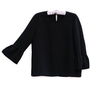 Madewell‎ Women Black Gothic Blouse Top Size L Ruffle Sleeve Relaxed Fit Goth